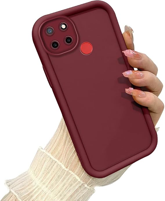 Realme C25/C25S ile Uyumlu Desenli Yüksek Kalite Bordo Silikon Kılıf Kamera Korumalı Düşmeye Dayanıklı Kapak Telefon Kılıfı