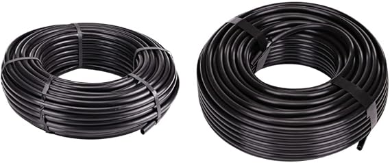 Raindrip 052020P Drip Watering Hose , Black Polyurethane 1/2 inch x 200 Ft & 100050211 Black 016010T 1/4-Inch by 100-Feet Black Polyethylene