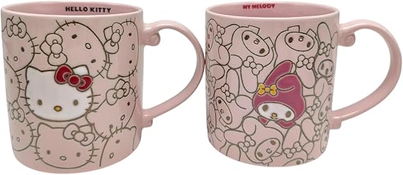 Blue Sky Clayworks Hello Kitty & My Melody Repeat Wrap Mug, 21-Ounce, Pink, Set of 2
