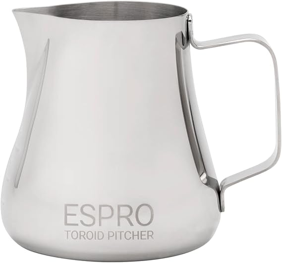 ESPRO Toroid Milk Frothing Pitcher - Stainless Steel Milk Steamer Pitcher for Milk Frothing and Steaming, Espresso Accessories for Coffee Bar, 12 Ounce