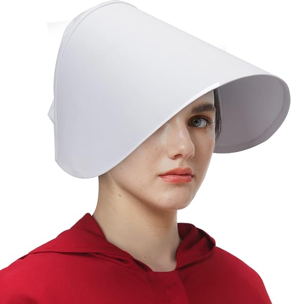 PARTYEVER Handmaids Bonnet Women's Victorian White Wide Brim Bonnet Head Cover Cap Handmaiden Cosplay Hat Costume Accessory