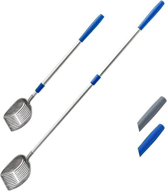 WePet Extendable Cat Litter Scoop, Extra Long Handle, Simple Adjustable to Desired Length, Aluminum Alloy Sifter, Metal Scooper, Deep Shove, Poop Sifting, Durable, Size XXL, 42 Inch, Blue Handle