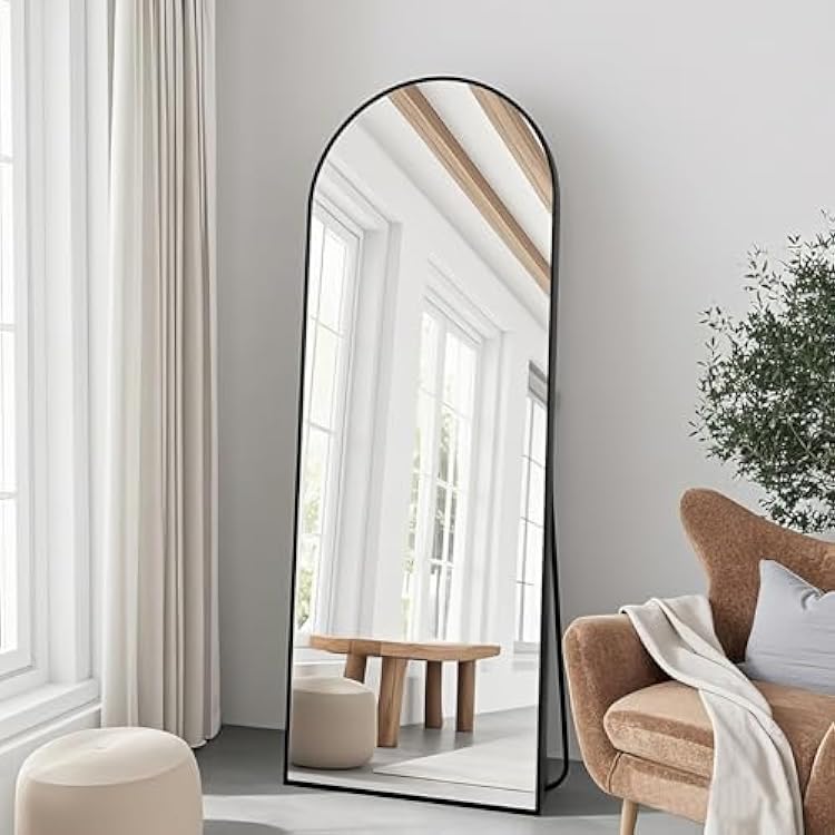 TinyTimes 57x20 Arched Full Length Mirror, Full Floor Mirror with Stand, Large Full Body Mirror, Wall Mirrors for Bedroom Living Room, Aluminum Frame Black