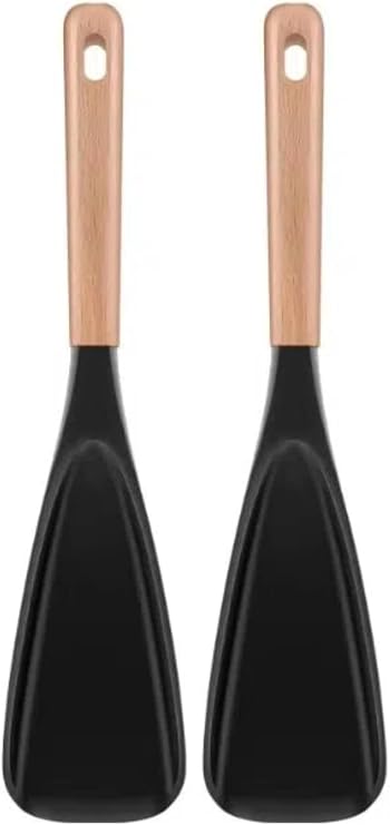 LorisArm Large Cooking Spoons for Serving. 11.2" Nonstick Silicone Spoonula with Wooden Handle, Heat Resistant Rubber Serving Spatula Spoon for Baking,Scooping and Scraping. (Pack of 2)