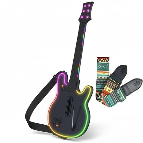 Lyvix Guitar Hero Controller for PS4/PS3/PC, Wireless Rechargeable Game Controller Compatible with Guitar Hero, Clone Hero, Rock Band, Fortnite Festival, with Replaceable Straps, RGB Light, Audio Jack