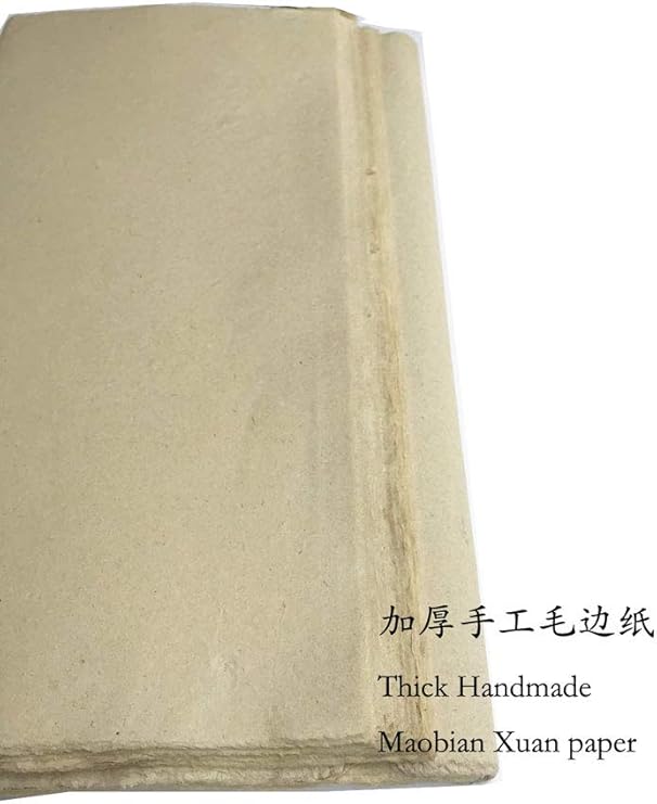Easyou Handmade Xuan Paper Maobian for Chinese Japaness Calligraphy Practice Yellowish, 48 * 78cm(18.8"x30.7"), Maobian Thick Half Ripe 50sheets)