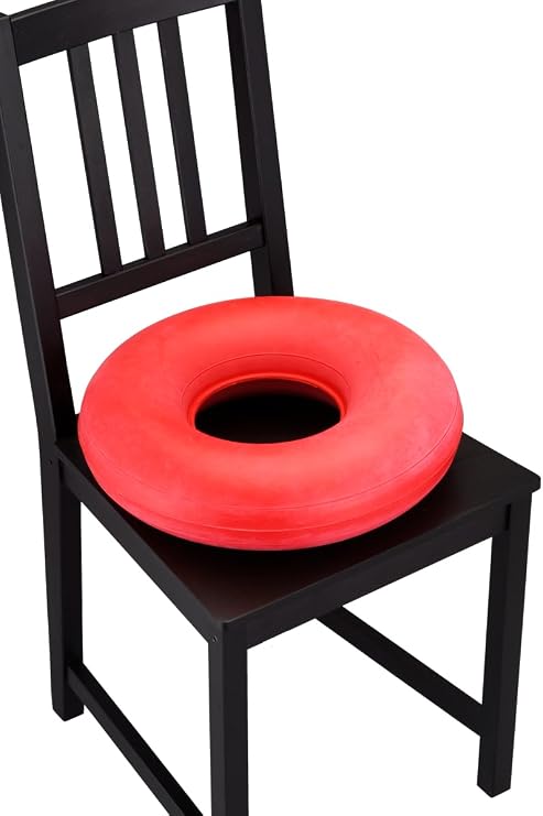 NOVA Inflatable Donut Cushion Seat Pillow 18 Round Easy Inflate & Deflate Pressure Relief Cushion, Durable Rubber, Easy-Clean Red, for Hemorrhoids, Postpartum & Sitting Comfort, Blue