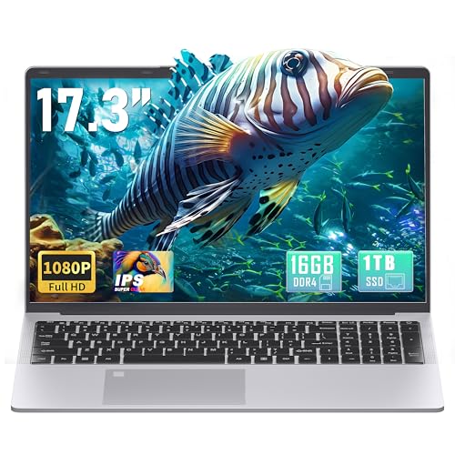 17.3 inch FHD IPS Laptop Computer, 16GB RAM 1TB SSD, 6500Y CPUUp to 3.4GHz, Beat N5095, Win 11 Pro, Backlit Keyboard, Fingerprint, HDMI, USB-C,BT 5.0WiFi,180 View,for Business Students