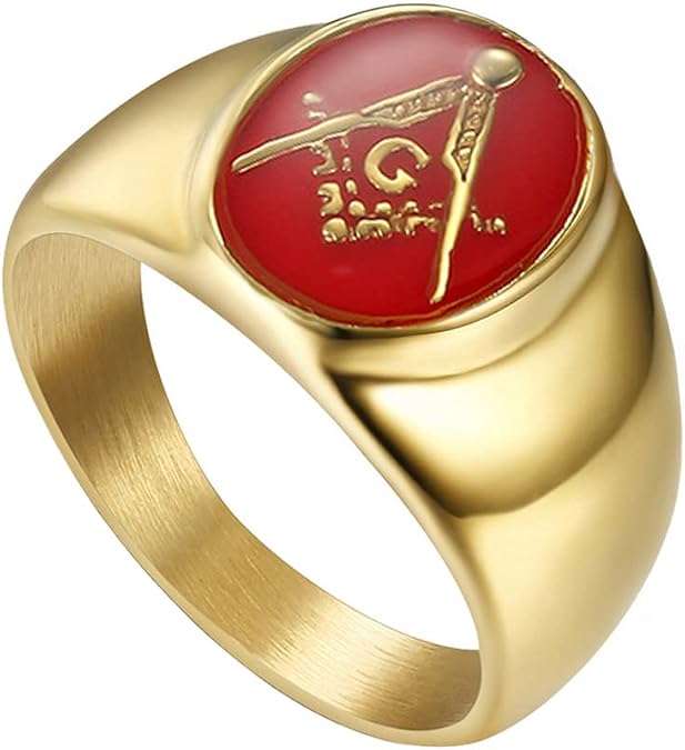 Men's Stainless Steel Gold Plated Freemason Masonic Rings Blue G Lodge Master Mason Signet Biker Band 