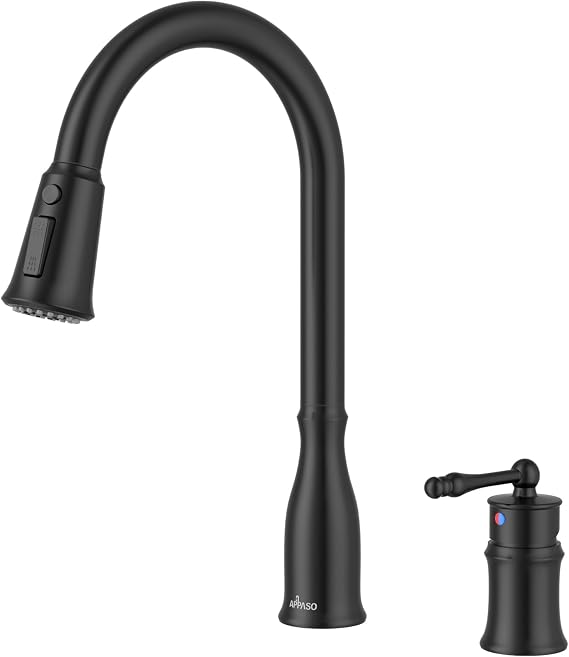 APPASO Black 2 Hole Kitchen Faucet with Pull Down Sprayer Stainless Steel