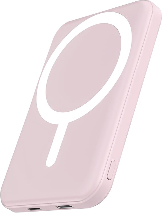 podoru for Magsafe Battery Pack, 5000mAh Magnetic PowerBank with Type-C Cable 20W PD Fast Charging Lighting Input Wireless Charger for iPhone 17/16/15/14/13/12/ All Series-Light Pink
