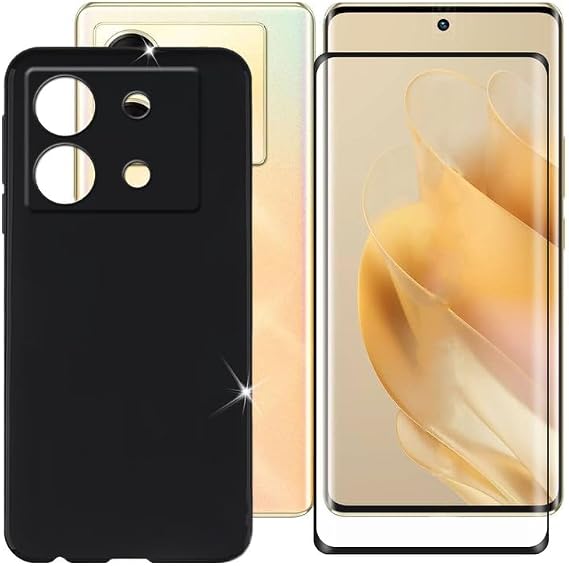 for Infinix Zero 30 5G (6.78") Phone Case + Screen Protector, Shockproof Cover Bumper Slim Soft Silicone TPU Anti-Scratch Case + Tempered Glass for Infinix Zero 30 5G - Black