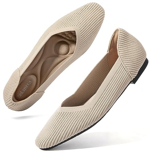 Zelaprox Womens Flats Shoes Comfort Knit Dress Flats Round Toe Ballet Flats with Memory Foam Softable Slip on Casual Work Office Flats
