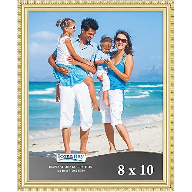 Icona Bay 8x10 Gold Picture Frame Beautifully Detailed Molding, Contemporary Picture Frame Set, Wall Mount or Table Top, Inspirations Collection