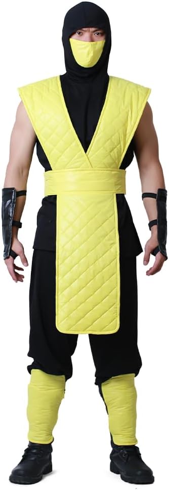 miccostumes Men's Ninja Costume Fighter Cosplay Yellow Suits Pants with Face Covering Halloween