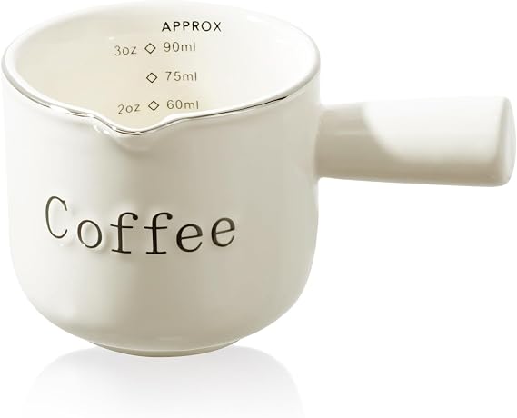 PARACITY Espresso Cups Ceramic with Handle, Measuring Cup with Dual Scale, Espresso Shot Glass with V-Shaped Mouth, 3 OZ Espresso Accessories