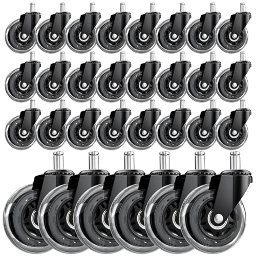 Office Chair Wheels 30 Pack, 3 Inch Heavy Duty Replacement Chair Wheels, Smooth Rolling & Quiet Floor Protectors for Hardwood & Carpet, Universal Fit for Most Office Chairs30-Pack