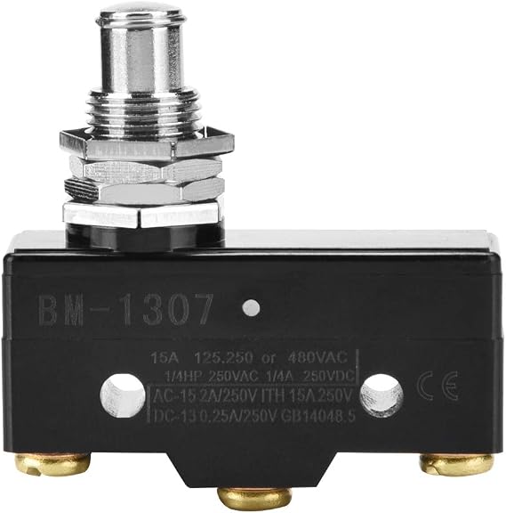 15A Micro Switch Momentary Limit Switch CE Plate Mounting Piston Normally Open Snap Switch Momentary Limit Switch Electric Travel Switch for Circuit (BM-1307)
