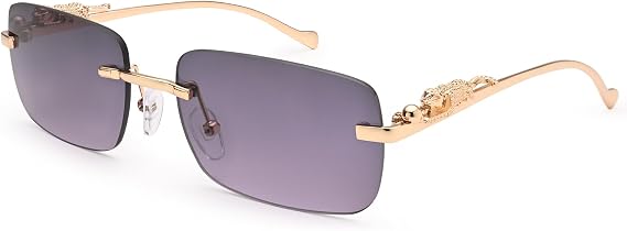 Dollger Rectangle Rimless Sunglasses for Women Men Leopard Arms 70s 80s Retro Sun Glasses