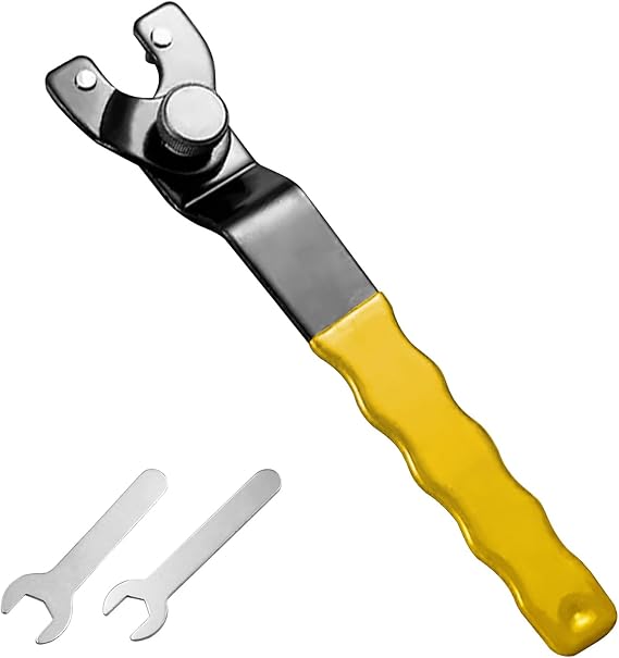Universal Angle Grinder Wrench with 2Pcs Small Angle Grinder Wrenches, Adjustable Carbon Steel Grinder Wrench Tool, Yellow Grinder Spanner Wrench for 4, 5, 6, 7, 9in Angle Grinders