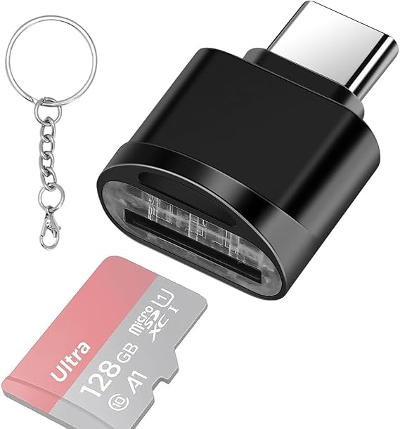Type C Micro SD Card Reader with Keychain, USB C to Micro SD SDHC SDXC OTG Memory Reader, Type-C Card Reader Adapter Compatible for MacBook Windows Lixus Samsung Galaxy - Black