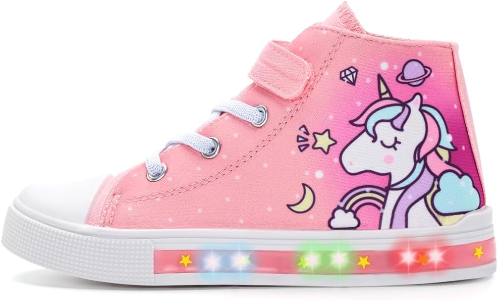 EUXTERPA Kids Light Up Trainers, Boys Girls High Top Pumps Flashing Sneakers Toddler Easy Fasten Canvas Shoes