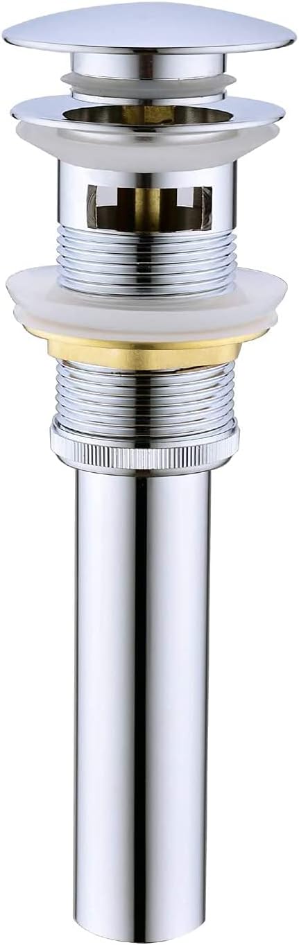 Bathroom Sink Drain Stopper Chrome Solid Brass Pop up Drain with Overflow for Basin Sink Lavatory Vanity Sink Commercial Modern