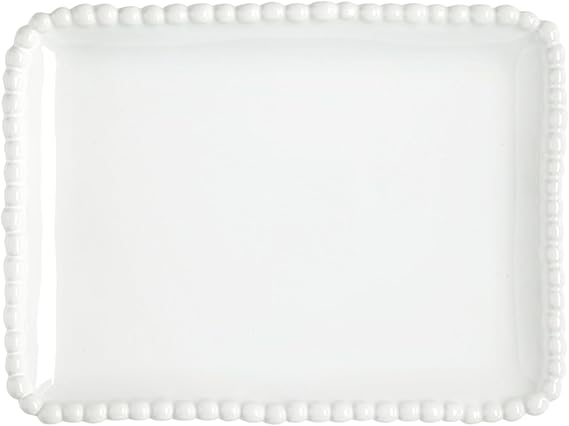 Santa Barbara Design Studio Serving Platter - Rectangular Ceramic Tray with Beaded Rim, 8", White