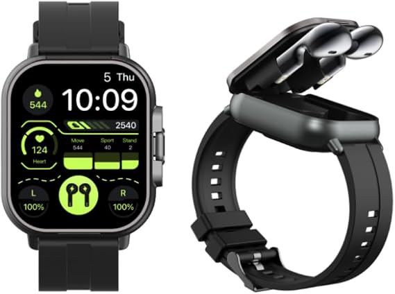 Smart Watch with Earbuds (Model S23), 2-in-1 Smart Call Watch with Bluetooth Earphones, 2" HD Screen, Fitness Tracker, Multi-Sport Modes, Heart Rate & Sleep Monitor for Men/Women Black