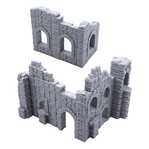 Battle Ruined Walls, Terrain Scenery for Tabletop 28mm Miniatures Wargame, 3D Printed and Paintable, EnderToys