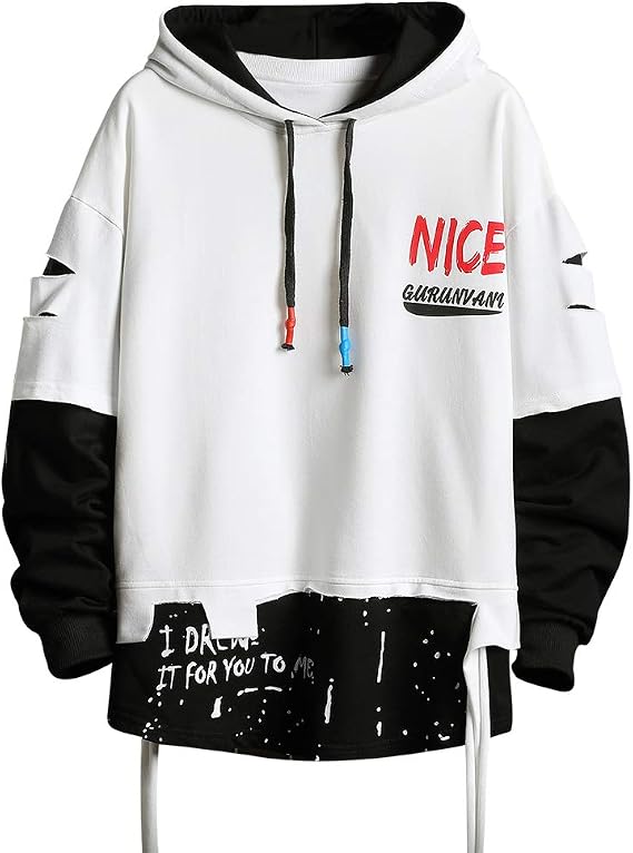 GURUNVANI Men's Fashion Trends hoodies Hip Hop Patchwork Sweater Hoodie Top