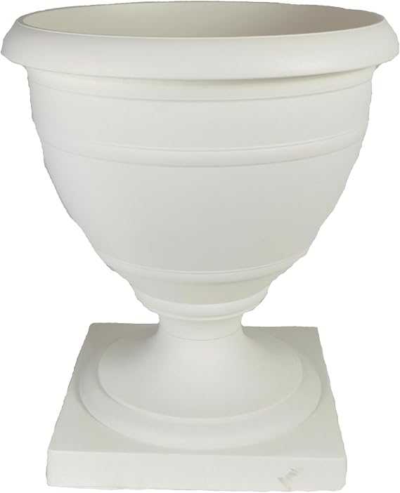 The HC Companies 18 Inch Tall Olympia Plastic Urn Lightweight Outdoor Plastic Plant Pot for Flowers, White
