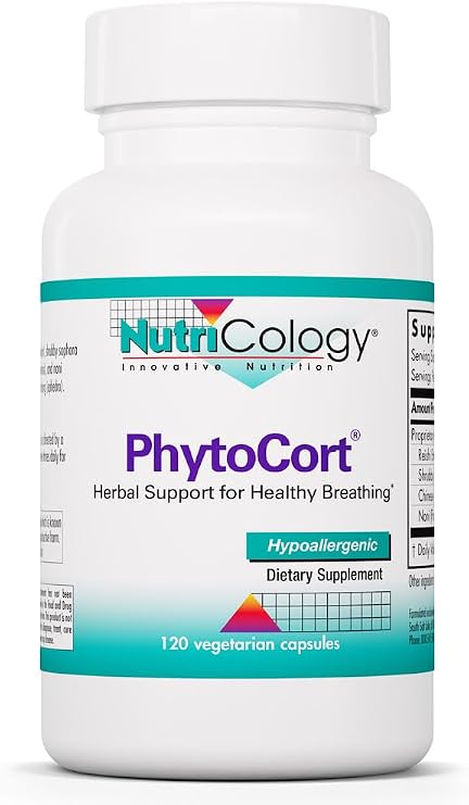 Nutricology PhytoCort Supplement - Respiratory Support, Lung Health, Lung Detox, Lung Cleanse, Healthy Breathing, Herbal Support, Reishi, Licorice, Noni, Vegetarian Capsules - 120 Count