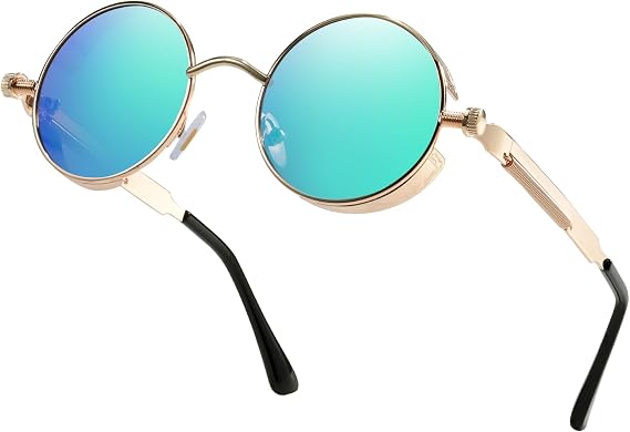 IGnaef Retro Flip-Up Round Seampunk Sunglasses 90's Style Small Circle Flip Glasses with Double Lenses IF307