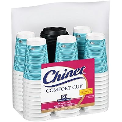 Chinet Comfort Cup 16-Ounce Cups, 50-Count Cups & Lids Assorted Colors