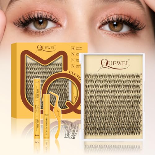 QUEWEL Lash-Clusters Kit,144pcs Wispy-Lash-Clusters Kit Mix10-18mm Wispy Natural Invisible Band Eyelash Clusters Kit for DIY Cluster Eyelash ExtensionsGem 4 Set