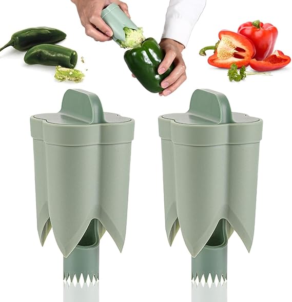 Pepper Seed Corer Remover, 2024 New 2 in 1 Bell Pepper Cutter Pepper Porer Seed Remover Tool, Quickly Cutting and Deseeding Bell Pepper Corer Tool for Vegetables Kitchen Gadget (2pcs)