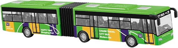 Alloy Pull Back Bus Toy, Two Section Articulated Long Bus Model, Green Diecast Bus for Kids Collection and Decoration