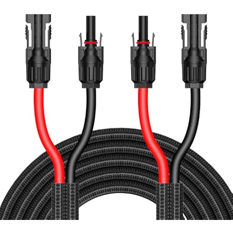 20Ft 10AWG Solar Cable Extension with Protection Cover, Solar Wire with Tool-Free Solar Connectors, IP68 Waterproof PV Cable, Solar Panel Extension Cable 10Gauge for Home Boat RV Solar Panels20ft