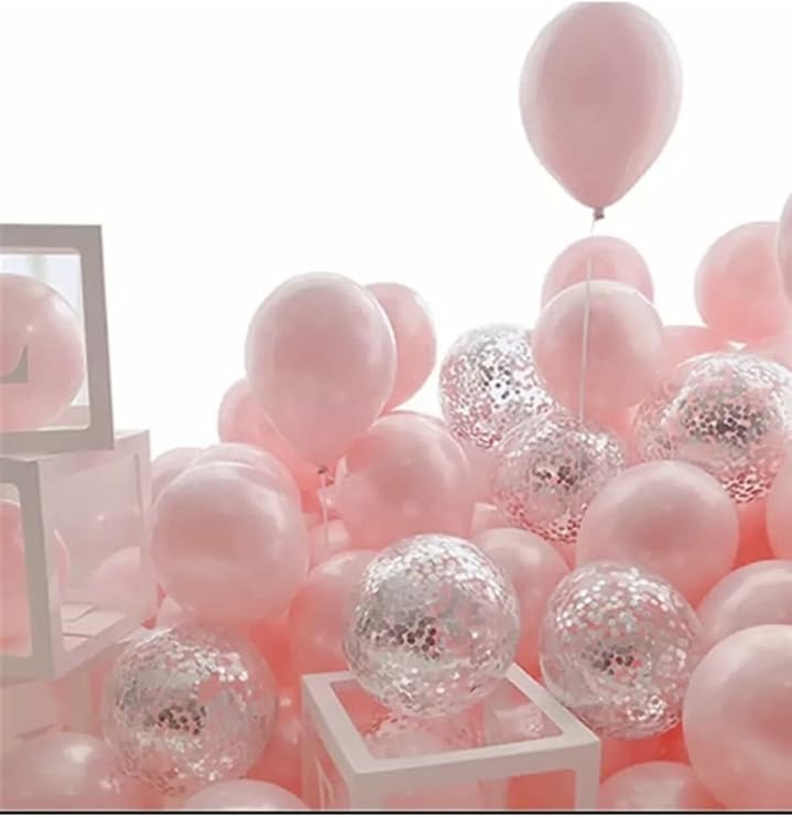 Macaron Pink Silver Confetti Transparent Balloon set 20 Pieces