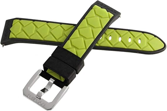 Locman Men's 20mm Green & Black Rubber Watch Band Strap with Silver Buckle
