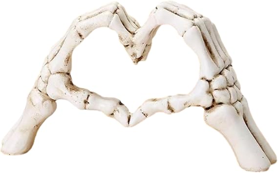 Gothic Skeleton Heart Hands Sculpture 6.3"- Unique Until Death Bone Heart Love Sign -Halloween Home Decor, Gothic Wedding Gift, Shelf Desktop Ornament