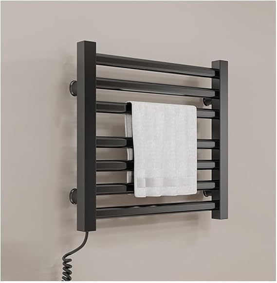 Electric Towel Warmer 7 Bars, Heated Towel Rack for Bathroom Wall Mounted, Large Smart Towel Drying Rack 100W with Thermostatic Control, Plug in,Black,Right Line