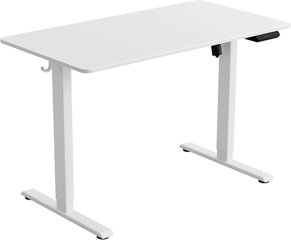 FEZIBO One-Piece Standing Desk Adjustable Height Stand up Home Office Desk, 48x24 Inch Electric Standing Computer Desk, with 4 Memory Presets, Headphone Hook, White