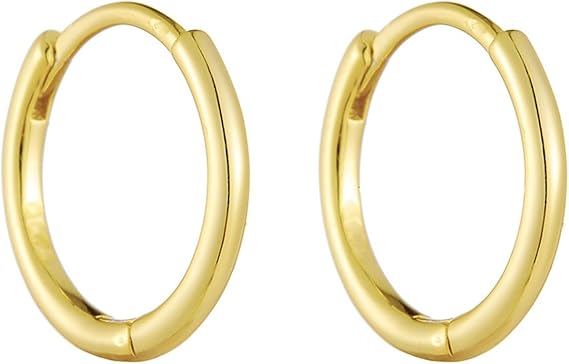 Womens Gold Huggie Hoops 9/14/18K, 6mm/7mm/8mm/9mm Round Hoop Earrings Real Gold for Her