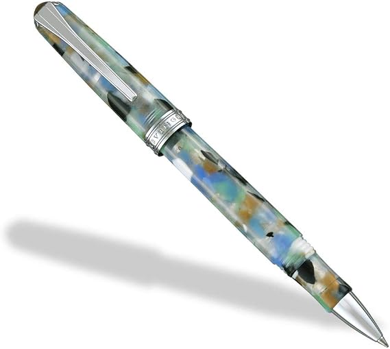 Levenger True Writer Classic Sea Glass Rollerball Pen Luxury Writing Instrument with Sea-Glass Pattern Resin Barrel & Chrome Accents, Refillable, Gift Boxed