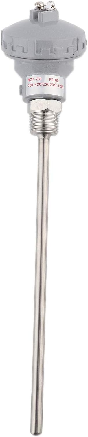 RTD PT100 Temperature Sensor Probe Stainless Steel RTD Probe with 1/2 Inch NPT Thread200 °C - 420 °C Industrial Temperature Sensor Connection Head for Heating Construction Process Control