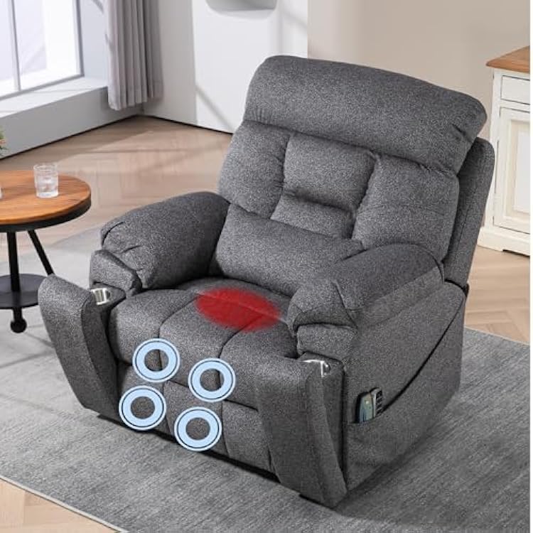 4-Motor Lay Flat Power Lift Recliner Chair with Heat & Massage - Power Adjustable Headrest, Backrest, Lumbar & Legrest - Big Tall Recliners, 4-Point Massage Seat Heating