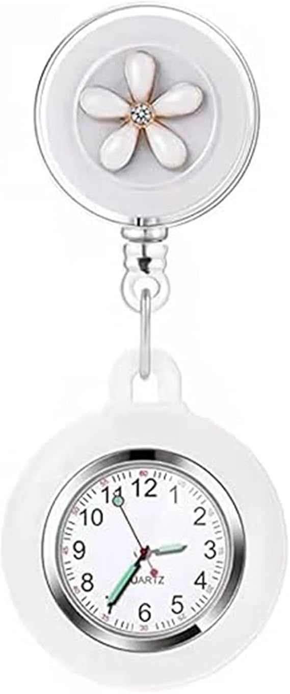 Nurse Watch Numbers Pocket Watch Stretchable Clip On Easy View Pocket Watch for Nurses Men Women White