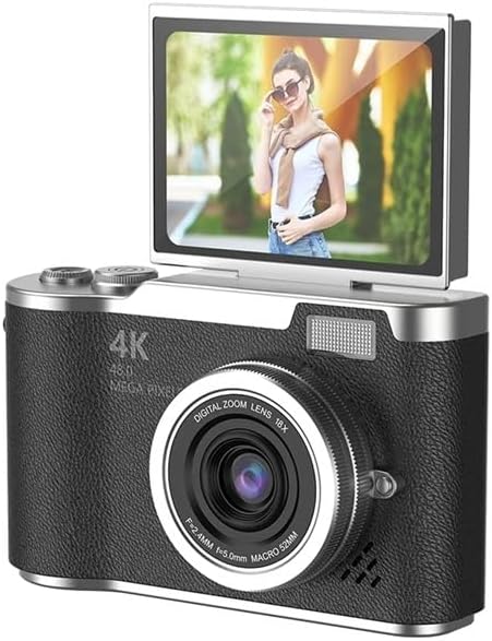 4K Dijital Retro Video Kamera 48MP 18X Zoom Flaşlı (32GB) Kart Dijital Vlog Fotoğraf Makinesi TÜRKÇE Siyah